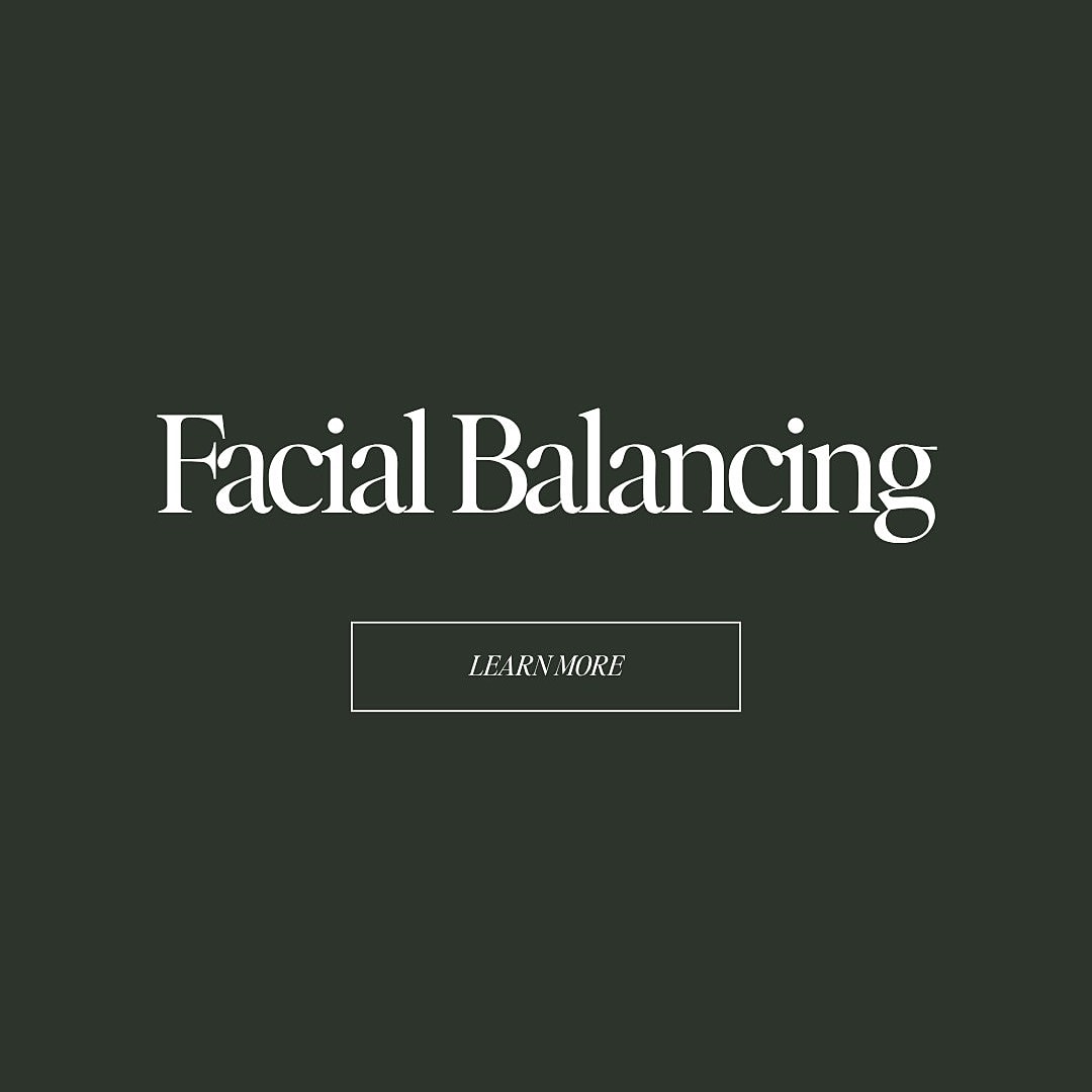 Facial balancing promotional graphic with call-to-action.