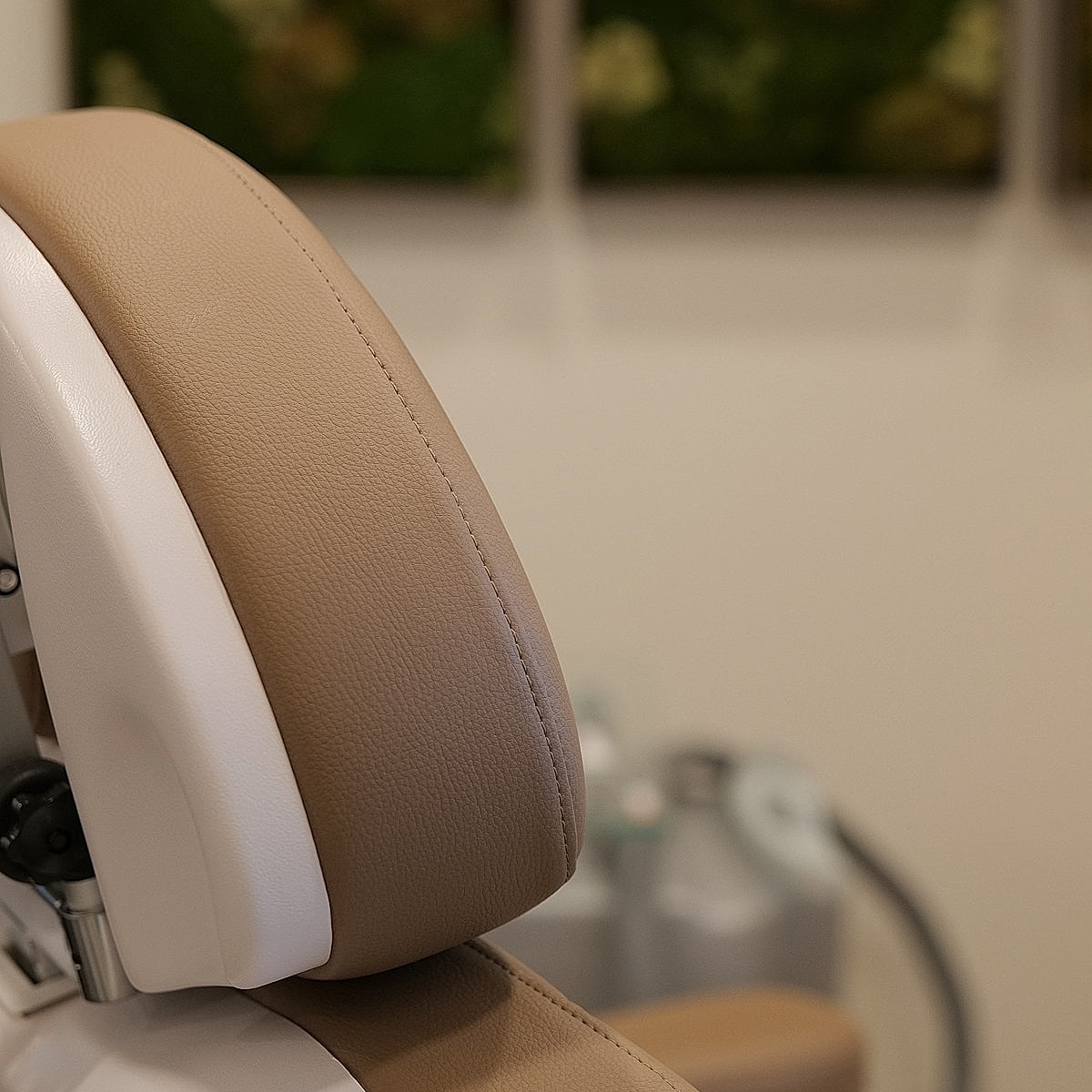 Close-up of a comfortable chair headrest.