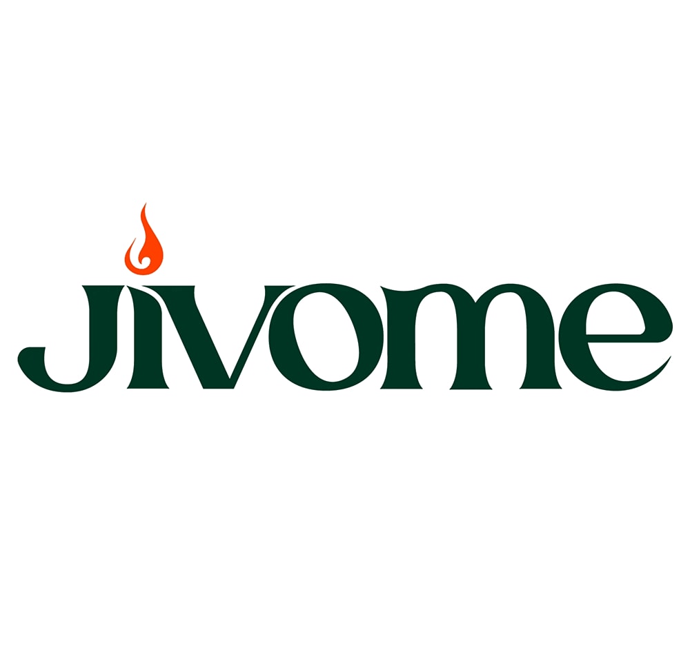 Logo of Jivome with a flame element.